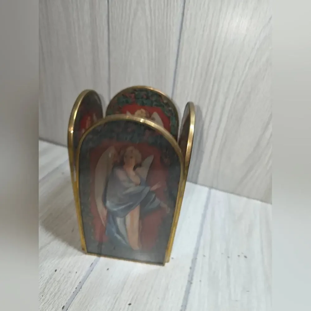 Vtg Renaissance Angel Stained Glass Tea Light Shade Religious Glow Christmas
